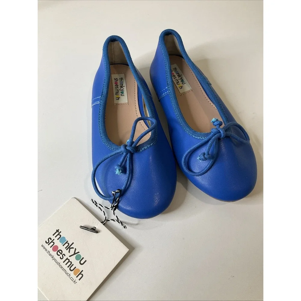 Girls Blue Leather Ballet Slip On Flat Shoes Bow Casual Party Toddler Kids US 10